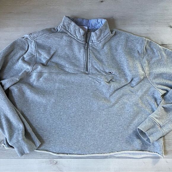 Vineyard Vines Cropped Cut off‎ Sweatshirt 1/4 zipper heather grey L - Picture 1 of 4